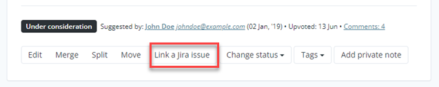Screenshot of Feature Upvote’s ‘Link a Jira issue’