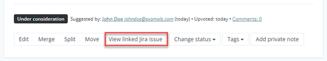 Screenshot of Feature Upvote’s ‘View linked Jira Issue’