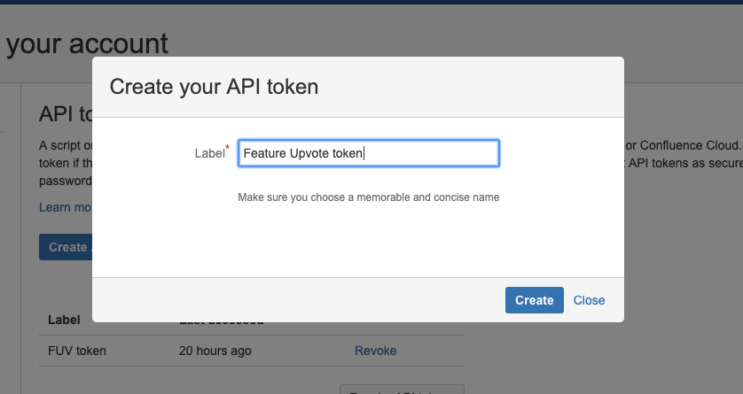 Screenshot of how to create a Jira API token