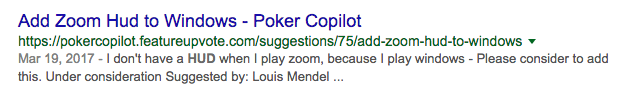 An example of a Feature Upvote suggestion in the Google search results page