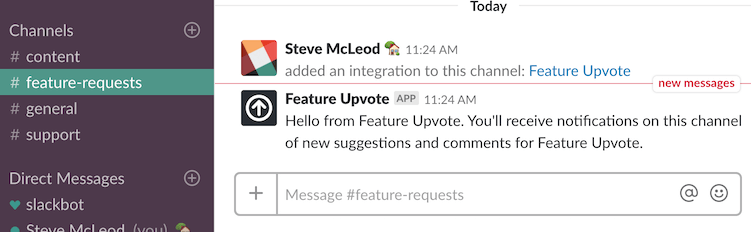 Screenshot of sending a test message to Slack