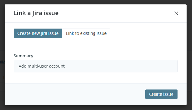 Screenshot of Feature Upvote’s ‘Create a Jira issue’