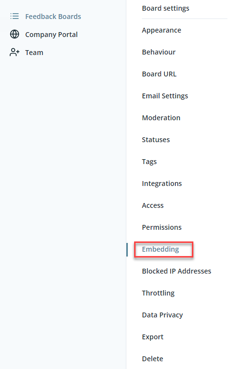 Screenshot of Feature Upvote’s embedding screen